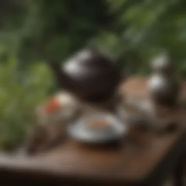 Harmony with Nature: A Tea Ritual A serene tea setting featuring a single teapot and cup among natural elements.