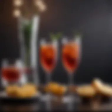 A sophisticated setting featuring tall glasses with cocktails, enhancing the atmosphere