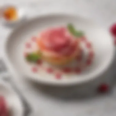 Modern Cuisine Featuring Rose Garnish A beautifully garnished dish featuring rose elements, exemplifying modern gastronomy