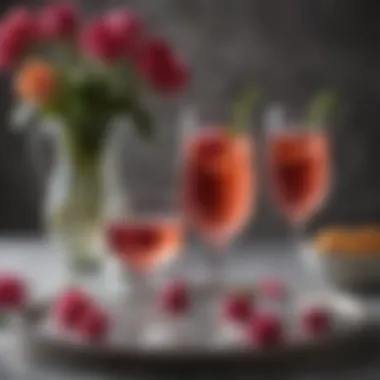 Elegant glassware showcasing rose-infused beverages in an inviting ambiance