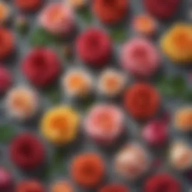 Diverse Rose Varieties for Culinary Use A variety of rose species displayed in a culinary setting, highlighting their colors and textures