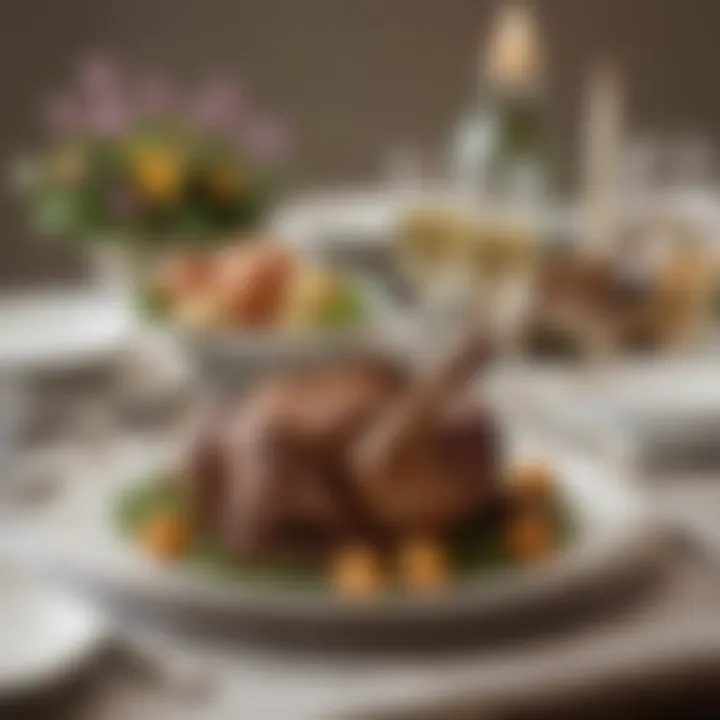 Traditional Easter table setting featuring lamb dishes