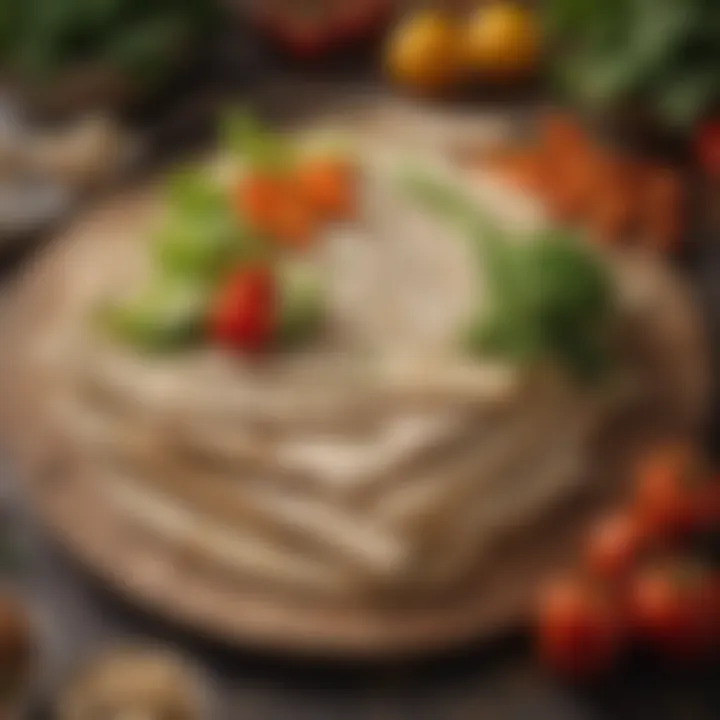 Traditional matzah displayed alongside fresh vegetables.