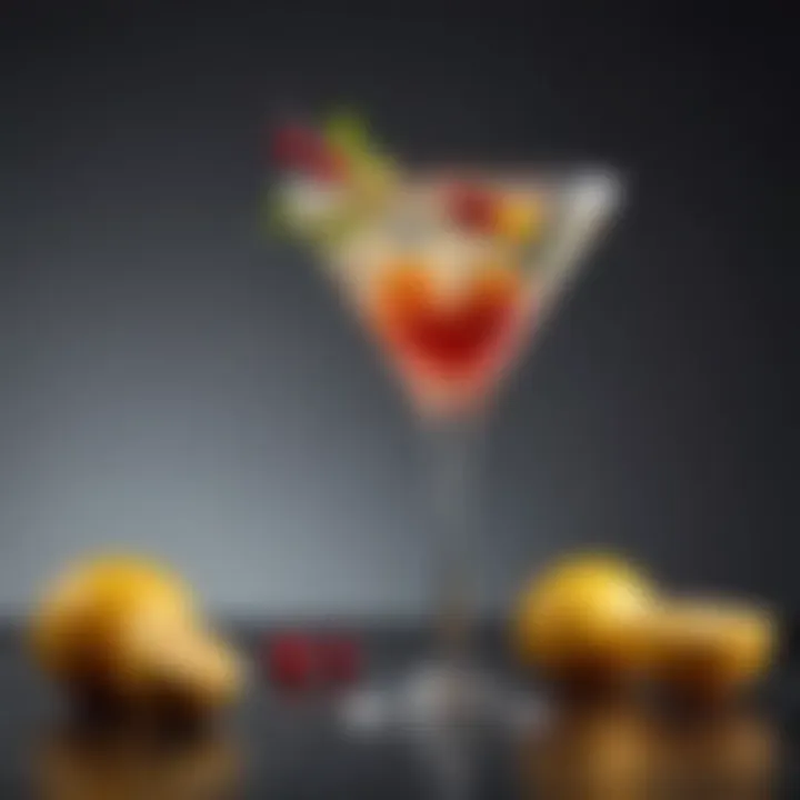 A flavored vodka martini showcasing vibrant colors and garnishes