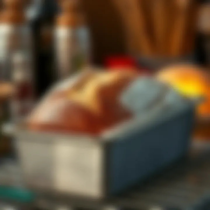 Freshly baked bread in a stainless loaf pan