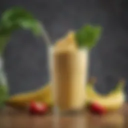 A vibrant banana smoothie with fresh fruits and greens