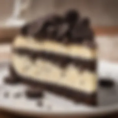 A close-up of a creamy cheesecake adorned with a layer of Oreo crumbs