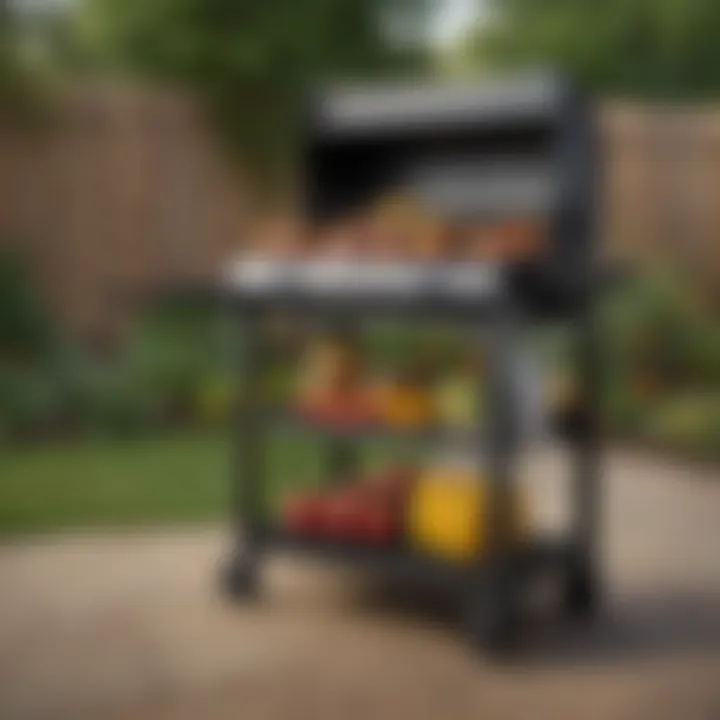 Stylish outdoor grill prep cart with vibrant colors