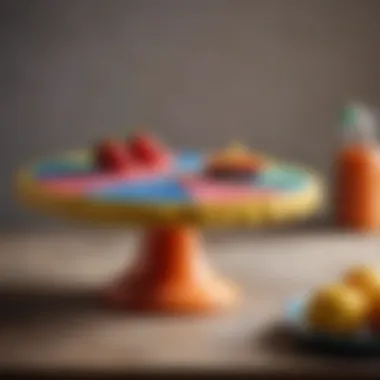 Colorful ceramic cake stand featuring an artistic design