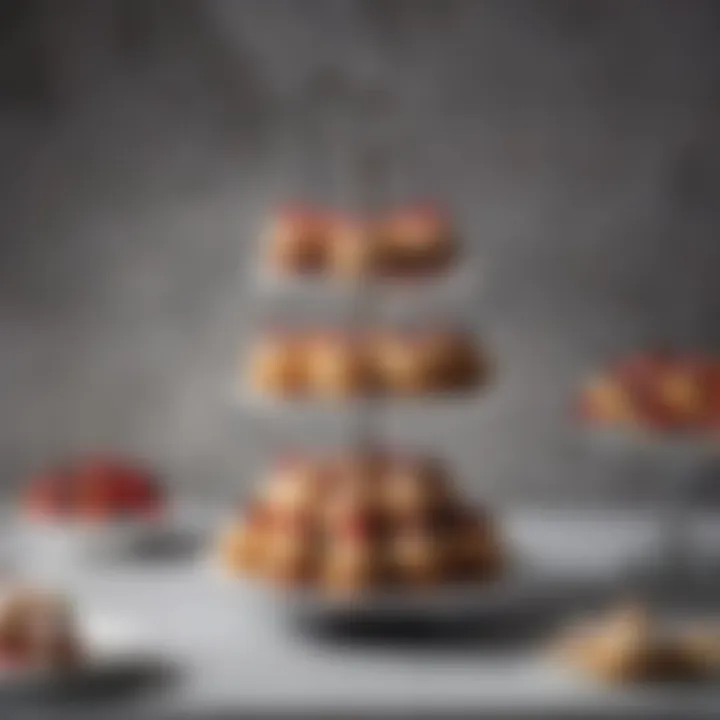 A tiered cake stand elegantly displaying assorted desserts