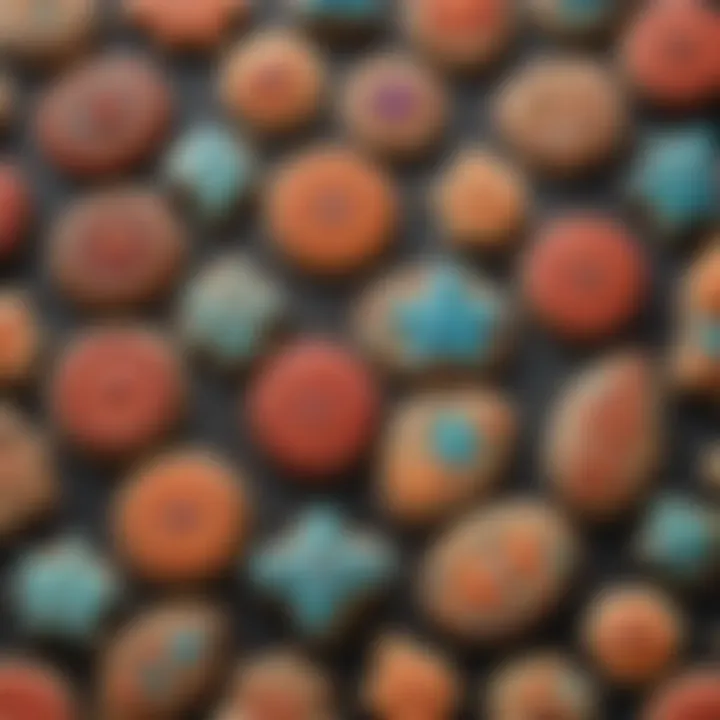 A vibrant array of decorated cookies shaped using various clay molds