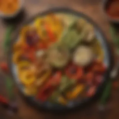 A colorful platter of grilled vegetables artfully arranged