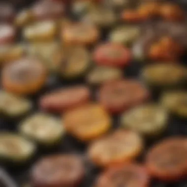 Close-up of seasoned grilled vegetables on a barbecue grill
