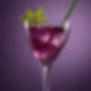Artistic Garnish on Purple Cocktail A close-up of a purple cocktail with a creative garnish