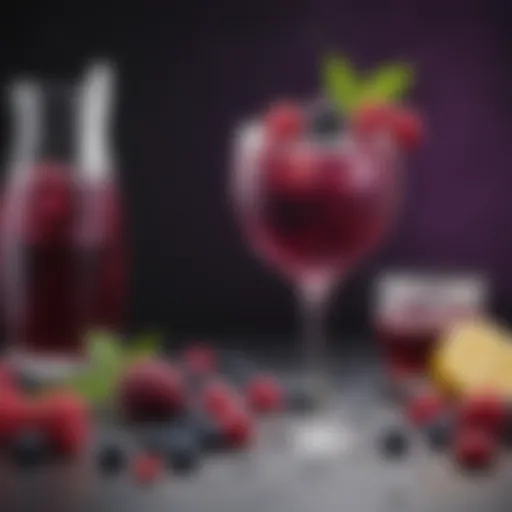 Elegant purple cocktail garnished with fresh berries
