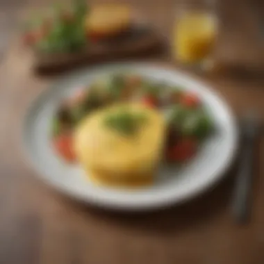 Omelette with Salad Garnish An elegant presentation of an omelette served with a side of salad