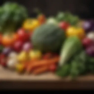 Fiber-Rich Vegetable Variety A colorful array of fiber-rich vegetables on a wooden table