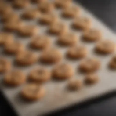 A beautifully baked batch of cookies arranged on a silicone mat for cooling