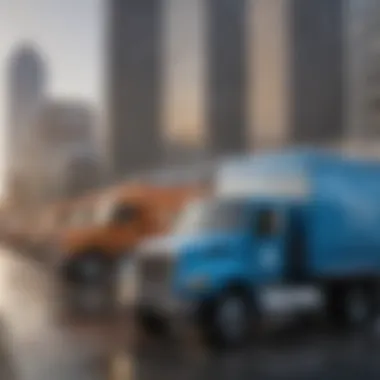 A visual representation of water delivery trucks lined up in a Dallas cityscape.