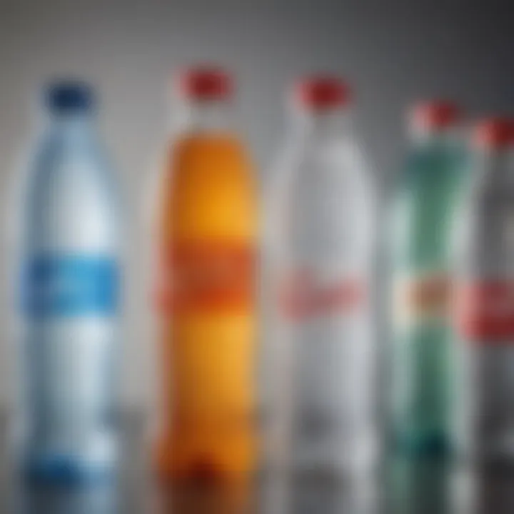 A close-up shot of different types of water bottles offered by delivery services.