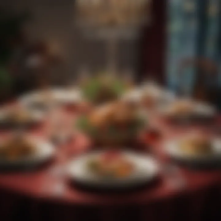 A beautifully set dining table showcasing a festive china arrangement
