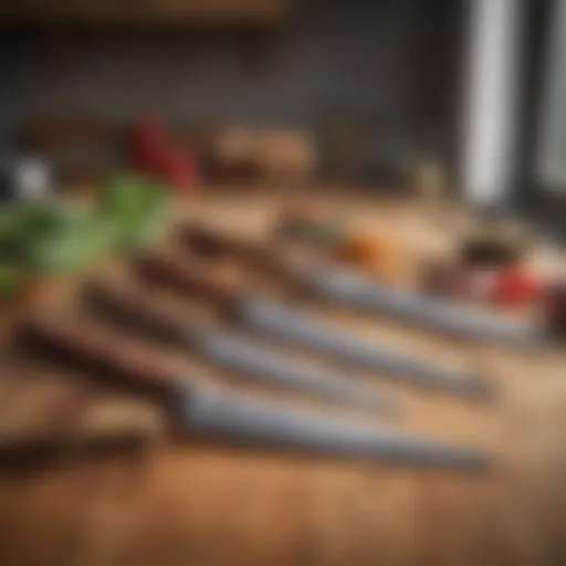 A selection of premium knife sets displayed on a wooden kitchen counter