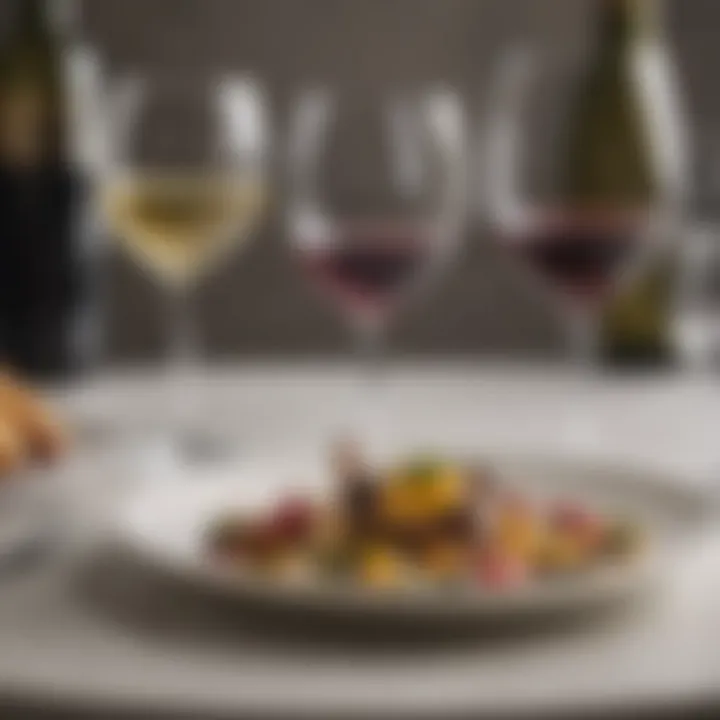 Stylish wine glasses paired with gourmet dishes