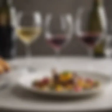 Gourmet Dishes Paired with Exquisite Wines Stylish wine glasses paired with gourmet dishes