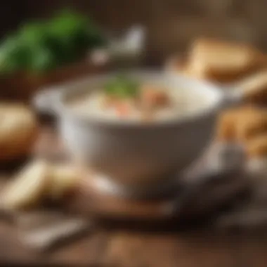 A bowl of creamy fish chowder garnished with parsley