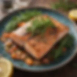 A vibrant platter of grilled salmon with herbs