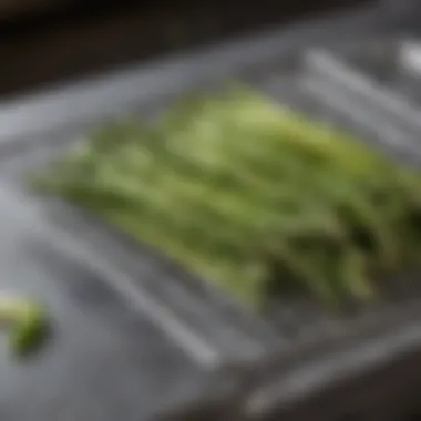 Blanched asparagus on a cooling rack