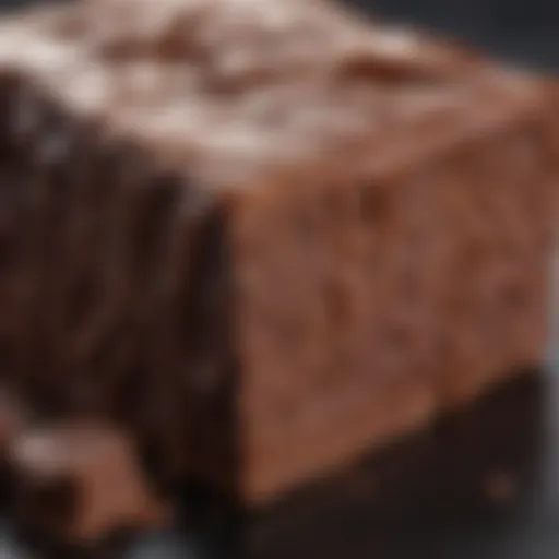 Close-up of rich chocolate fudge showcasing its glossy surface and creamy texture