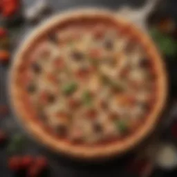 Elegant giant pizza stone with a perfectly baked pizza