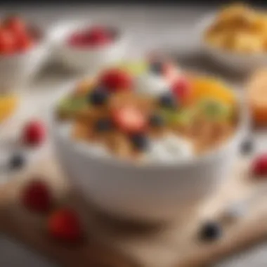 Delicious Granola Bowl with Fruits A bowl of granola topped with fresh fruits and yogurt.