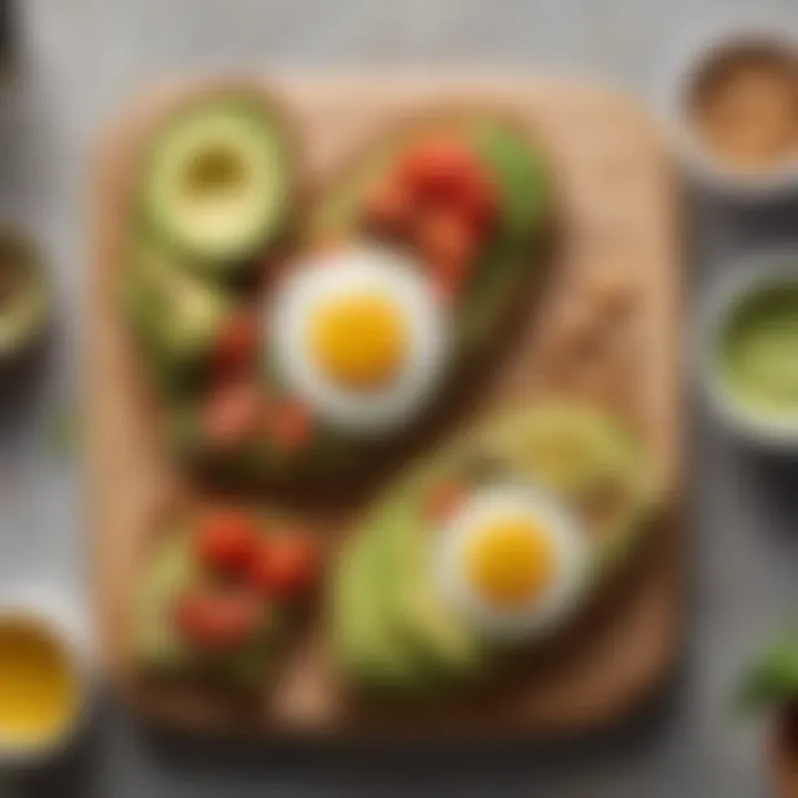 An assortment of whole grain toast with avocado and toppings