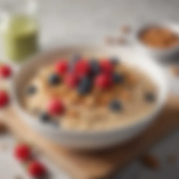 A hearty oatmeal bowl garnished with nuts and berries