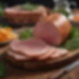 Sliced ham garnished with fresh herbs