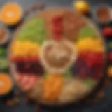 A colorful platter featuring an assortment of fresh fruits and nuts.