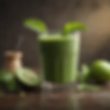 A refreshing smoothie in a glass, garnished with mint leaves.