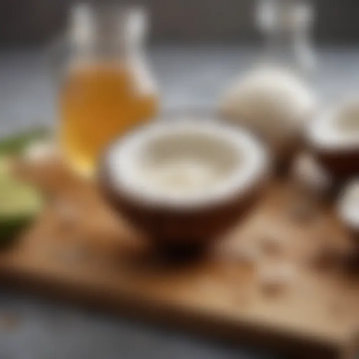 Ingredients laid out for homemade coconut syrup preparation