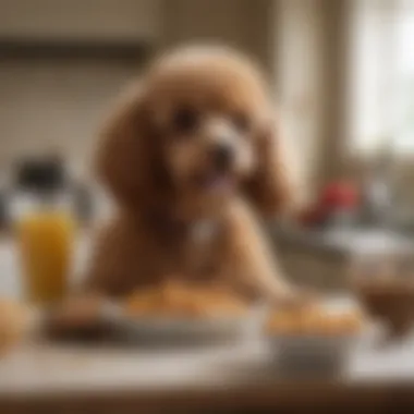 Poodle Excitement at Mealtime An engaging scene of a toy poodle eagerly awaiting its meal