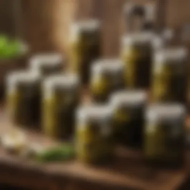 Homemade Kelp Pickles A rustic kitchen scene with jars of homemade kelp pickles, representing tradition and culinary craftsmanship.