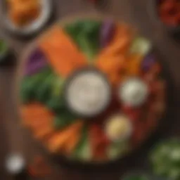 Colorful assortment of fresh vegetables and dips