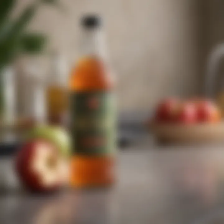 A stylish bottle of apple cider vinegar on a kitchen countertop