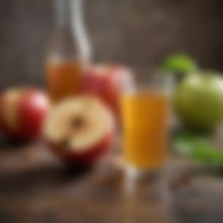 A close-up of apple cider vinegar-based wellness shots