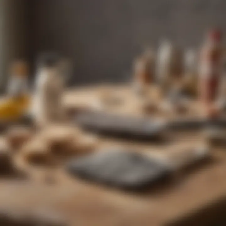 Cleaning tools arranged on a table ready for dusting