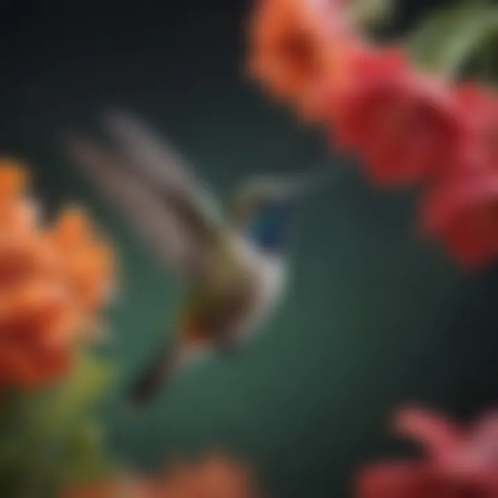 A close-up of a hummingbird perched on a vibrant flower