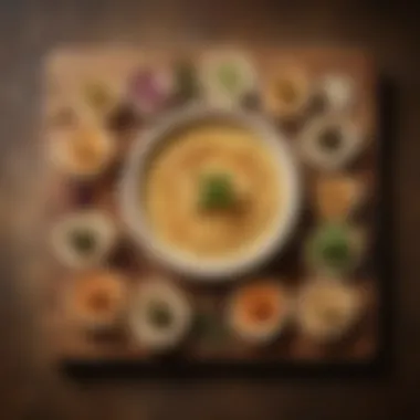 Diverse Hummus Flavors Display A rustic wooden board featuring various hummus flavors with pita bread