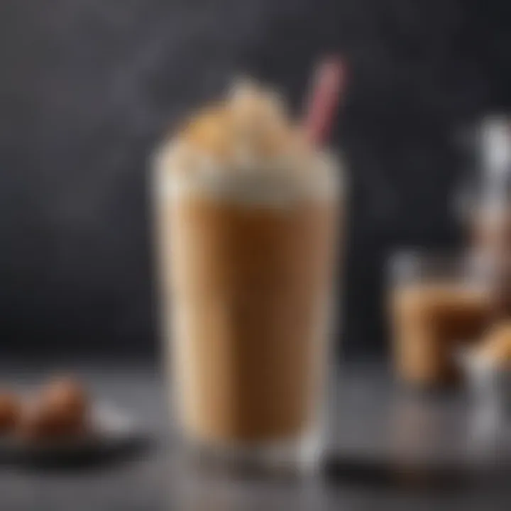 Close-up view of an iced frappe in a stylish glass