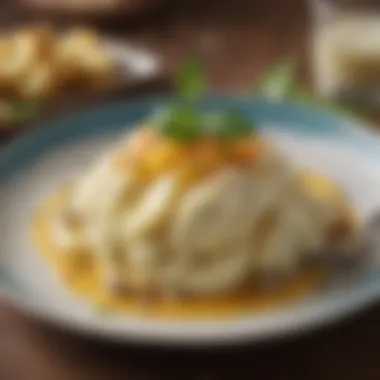 Creamy mashed potatoes served in a gourmet style with elegant garnishes.